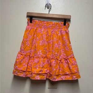 J.Crew Birds of Paradise tiered floral mini skirt small orange pink